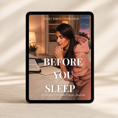 Before You Sleep 30-Night Christian Prayer Journal digital download displayed on an iPad by Daily Bible Companion.